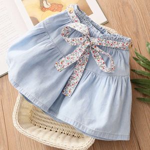Summer Casual 3 4 5 6 7 8 9 10 11 12 Years Baby Child Solid Color Cotton Loose Denim Shorts With Belt For Kids Girls 210529