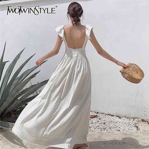 Элегантное летнее платье женщины V-образным вырезом без рукавов танк высокой талию туника повседневный макси женские женские мода одежда 210520