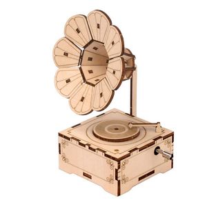 Creative Birthday Gifts Retro Music Box DIY Handmade Phonograph Wooden Music Boxes For Girls