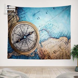 Tapestries Compass Nautical Map Retro Compass&World Tapestry Printed Hanging Tapiz Living Room Decor Wall Cloth Print Po