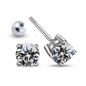 S925 Sterling Silver Screw Earring One Carat Moissanite Studs Classic Four-Claw för manlig och kvinna