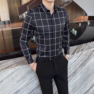 Jesień zima z długim rękawem koszula kratki mężczyźni koreański modny biznes dorywczo męska sukienka koszula odzież społeczna Camisa masculina 210527