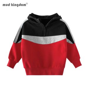 Mudkingdom vår höst baby pojkar bomull fritid hooded sweatshirt squarter zip ljus fleece fodrad toppar 210615