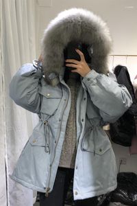 Women's Winter Down Jacket Hooded Duck Coat Big Raccoon Fur Collar Korean Fashion Loose Parka Women Clothes 20211