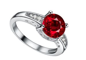 Anelli a fascia Vero granato rosso Anello in argento sterling massiccio 925 Stampe Gioielli da donna 6 mm Fede nuziale in cristallo Gennaio Compleanno Birthstone R016Rgn 3251P