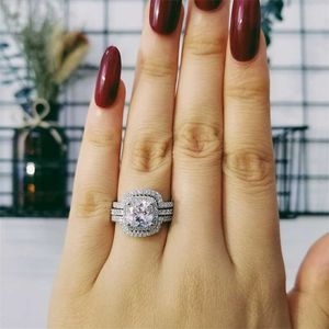 Дизайн роскоши 3 шт. 3 в 1 925 стерлингового серебра стерлингового кольца свадьба для женщин пальцев ювелирные изделия R4308 211217