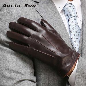 Högsta kvalitet äkta läderhandskar för män termisk vinter pekskärm fårskinn handske mode slim handleden kör em011 211124