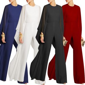 New Women's Jumpsuit Chiffon Elegante Perspectiva Jumpsuit Calças Macacão Macacão Macacão para Mulheres Long 210422