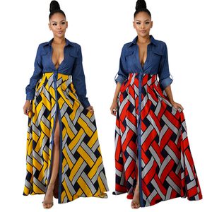 Outono Mulheres Vestido Africano Moda Impressão Long Elegant Plus Size Maxi Vestidos High Street