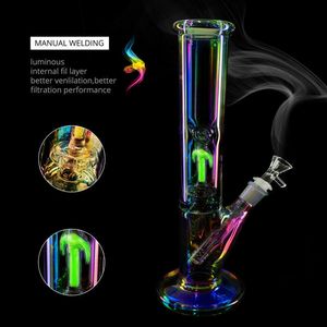 Glass Bong Hookah Smoking Water Pipe Shisha Colorful Plating 10.24 inch Glow in the Dark Filter Beaker Bubbler Bongs Hookahs Pipes