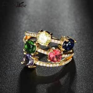 Fedi nuziali Pipitree Beautiful Birthstone CZ Zircon Ring Female 3 Layer Wide Cocktail Party Regalo di Natale Gioielli da donna