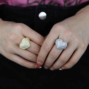 Ouro prata cor moda tendy anéis pavimentadoras full faíscas forma coração cz banda de noivado 2021 lastest design anel jóias
