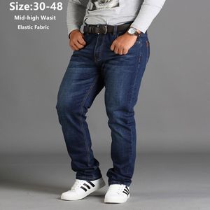 Men's Jeans Loose High Waisted Black Denim Men Trousers Plus Size 42 44 46 48 Stretched Big Elastic Straight Male Large Pants