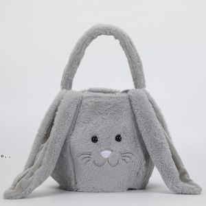 Long Ear Easter Bag Festive Soft Plush Easter Bunny Basket Cute Rabbit Face Bucket Outdoor Portable Shopping Handbag RRB13092