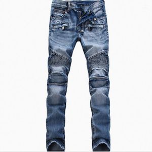 Męskie dżinsy Moda Marka Designer Ripped Biker Mężczyźni Trudno Moto Denim Joggers Myte Plised Jean Spodnie Czarny Blue1