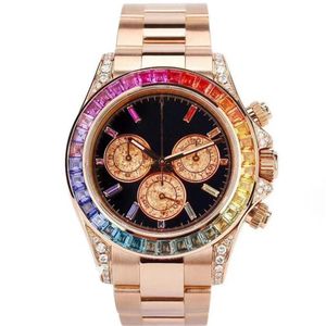 Armbandsur 2021 Sapphire Crystal Rose Gold Watch Luxury Automatic Mechanical 116599 Rainbow Diamond Bezel Mens Watches Fashion300a