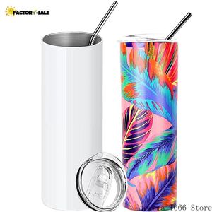 Sublimation Tumblers 20 oz Stainless Steel Insulated Water Cups Blank DIY Print For Birthday Gifts With Lid Plastic Straws