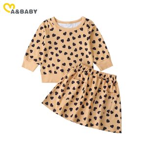 6M-5Y Toddler Baby Kid Girls Clothes Set T-shirt a maniche lunghe con stampa a cuore Top Ruffles Gonne Outfit Autunno Costumi per bambini 210515