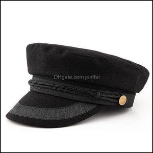 Широчные шляпы Brim Hats Hats, шарфы перчатки мода независимые массы большие размеры военно-морской шапки маленькая головка плоская шляпа войлочная армия большая кость мужская шерсть плюс размеры