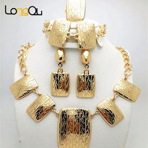 Örhängen Halsband Contracted Design Ljus Dubai Guldfärg Smycken Satser Afrikanska Kvinnor Brud Bröllop Kostym Set Pendant