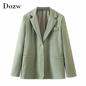 Women Notched Neck Solid Blazer Suit Long Sleeve Single Breasted Elegant Office Coat Outerwear Casual Pocket Jacket Lady 210515