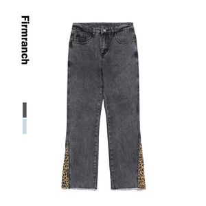 Firmranch Men/Women Vibe Leopard Bottom For Men High Street Stacked Jeans Homme Blue Boot-cut Pants Moto Trouse