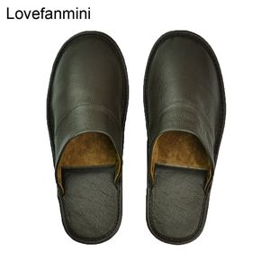 slippers men big sizes Genuine Cow Leather home male indoor house for Men's women man slipper Luxury soft Flat shoes 211218
