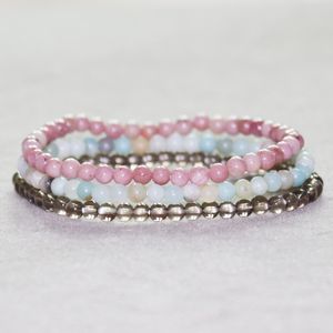 MG0051 4 mm 미니 보석 팔찌 세트 Amazonite Smoky Quartz 쥬얼리 새로운 디자인 Rhodonite 여성용 요가 말라 팔찌