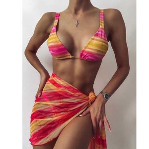 3 Parça Kravat Boyası Yüksek Bel Bikini Leopar Bikini Kadınlar Push Up Mayo Kadın Baskı Mayo Biquini Yaz Etek Beachwear 210604