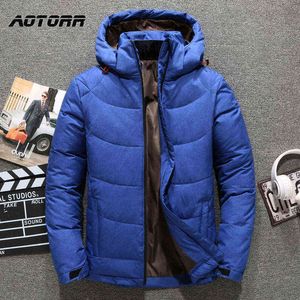 Hatt Avtagbar Man Down Jackor Casual Sports Hooded Coats Män 2021 Vinter Nyaste Stand Krage Vindskyddad Fast färgkläder Y1103