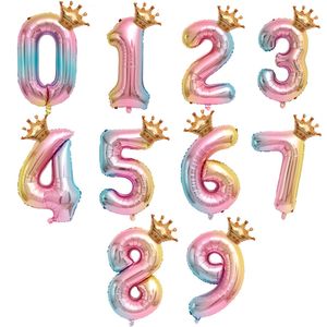 32 inç Gradyan Renk Dijital Taç Balonu Çocuk Doğum Günü Partisi Dekorasyon Malzemeleri Numara Balonları