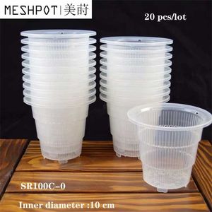 20 pcs / lot meshpot 10cm klar plast orkidékaktus krukor Succulent plantering med hål Luft beskärning Funktion Root Growth Slots 211130