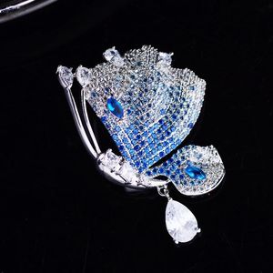 Pins, broche luxo azul vermelho Zircon Inseto Pins para Mulheres Homens Bonito Borboleta Borboleta Broach Wedding Broche Pin Brosche Femme Bijoux