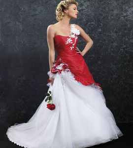 Vintage Kırmızı ve Beyaz Gelinlik Kadınlar Için 2022 A Hattı Bir Omuz Gelin Törenlerinde 3D Çiçek Dantel Aplikler Artı Boyutu Gotik Ülke Gelin Elbiseler