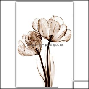 Målningar Konst, Hantverk Gåvor Hem GardenAbstract Växtkonsttryck Transparent Flower Canvas Målning Modern Affisch Elegant Bild Enkel W