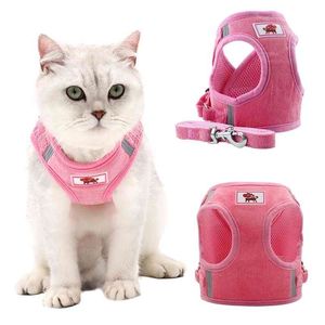 Cat dog adjustable harness vest reflective puppies cat harness vest with traction lead rope pet accessories breathable pet vest 210729