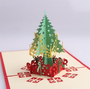 Christmas Tree Greeting Cards 3D Pop Up Card Laser Cut Post Card for New Year Gift Party Xmas Decoration