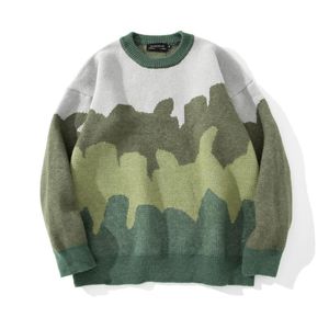 Męskie Swetry 2021 Marka Jesień Koreański Retro Zielony Mężczyźni Luźne Jumper Sweter Dzianiny Casual Kobiety Swetry KPOP Knitwear Setetes Para Homb