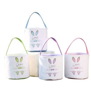 23*23cm Easter Eggs Basket Festive Canvas Bunny Ear Bucket Rabbit Fluffy Tails Tote Bag Celebrate Party Decoration Gift Toy Carry Bags