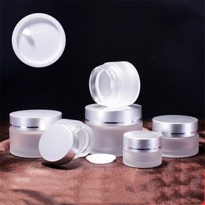 2021 10g/20g/30g Frosted Cream Glass Jar Cosmetic Sample Empty Container Glass Round Pot Screw Cap Lid Small Tiny Bottle