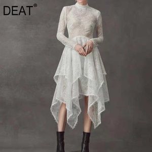 Diaf Весна и летняя мода Повседневная темперамент Высокая талия Нерегулярное Белое кружево Среднего платья Женщины 210527