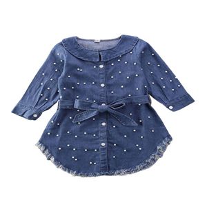 Nowy Toddler Kid Baby Girl Blue Denim Dżinsy Z Długim Rękawem T-shirt Dress Coat Odzież q0716