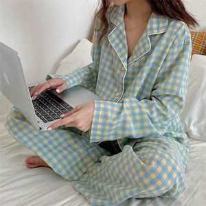 Jesień z długim rękawem Piżama Zestaw Wiosna Winter Women LooNGewear Nightwear do SleepWear Pant Youth Girls Dressuit 211215