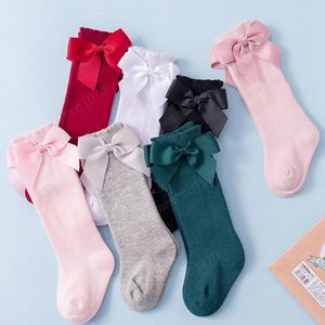 Princess Pink Socks Big Bow Socks Solid Color Kids Socks Footsocks Toddler Girl Cotton Sock Fashion Baby Footwear 7 Colors Optional