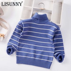 Kids Sweater Boys Pullover Striped Turtleneck 2021 Autumn Winter New Children Clothing Cotton Baby Sweaters Toddler Jumper 2-7y Y1024