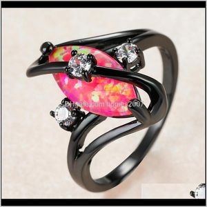 Jewelryvintage Female Pink Opal Stone Ring Charm 14Kt Black Gold Wedding Rings For Women Dainty White Round Zircon Engagement Drop Delivery 2