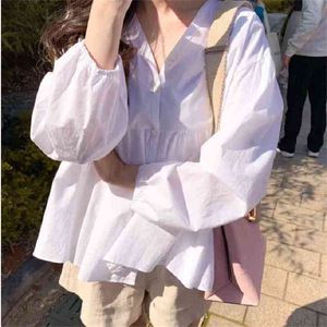 Spring femme Shirt Casual White Tops Oversize Girls Blouse Women Long sleeve Linen Cotton Plus Size Blouses 210423
