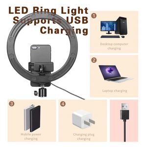 16 26cm USB LED-ringljusfotografering Flashlampa med 130cm stativ för smink YouTube VK Tik Tok video dimbar belysning