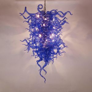 Vacker murano glas ljuskrona lampa blå färgad stilig unik hängande ljus fixturer för matsal bordsskiva anpassad 24 med 48 inches