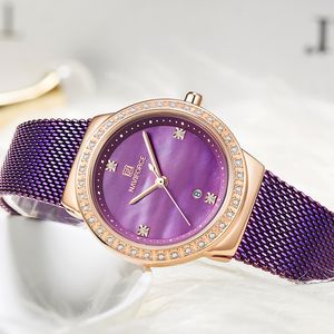 Top Brand Naviforce Fashion Women Quartz Wrist Watch Rostfritt stål Mesh Dress Lady Clock Waterproof Date Casual Montre Femme 210517